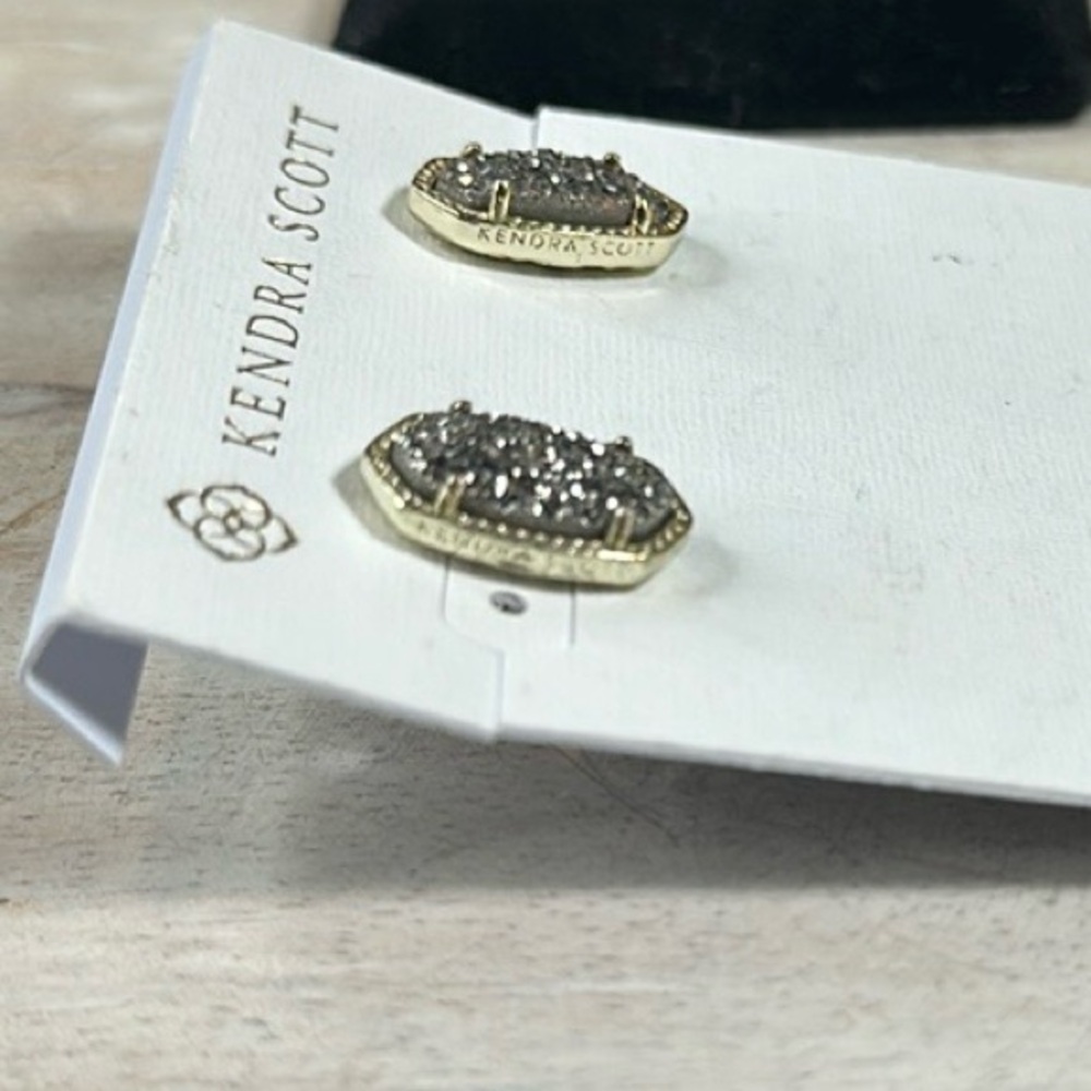 Kendra Scott earrings gray druzy gold Ellie studs - Picture 5 of 8